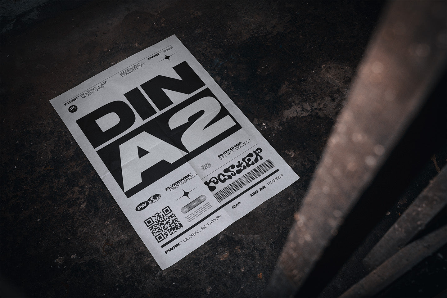 Basement A2 Poster Mockup - Floor Folds