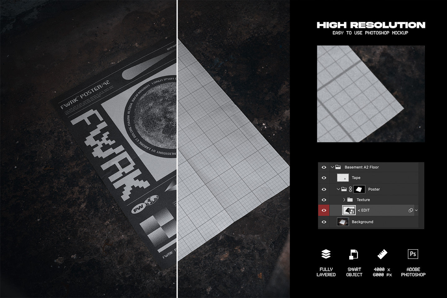 Basement A2 Poster Mockup - Floor Folds