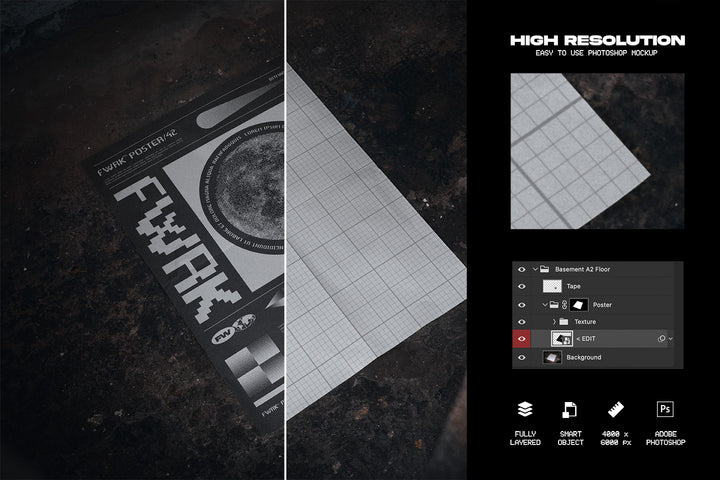 Basement A2 Poster Mockup - Floor Folds