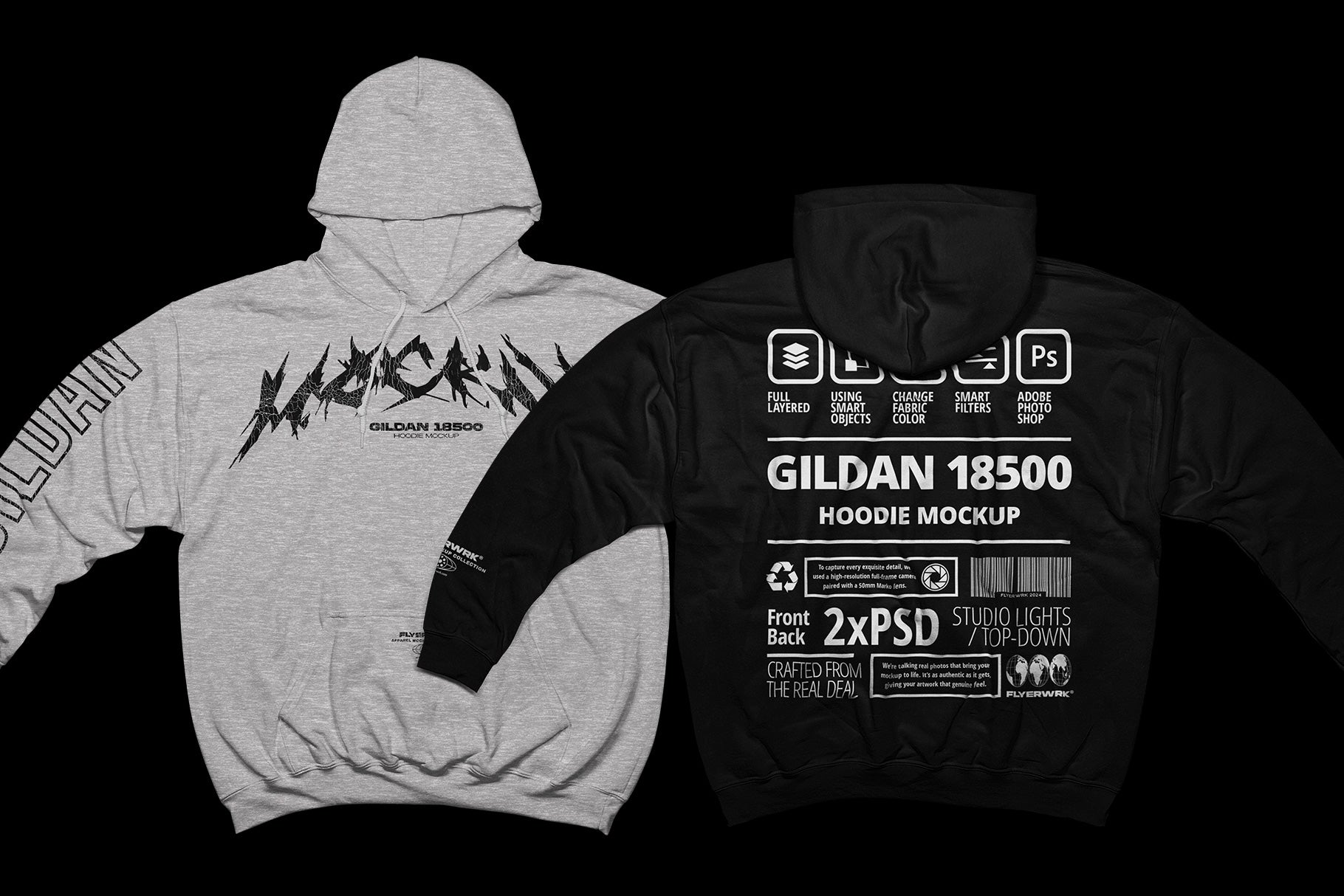 Gildan 18500 Hoodie Mockup - Wide arms