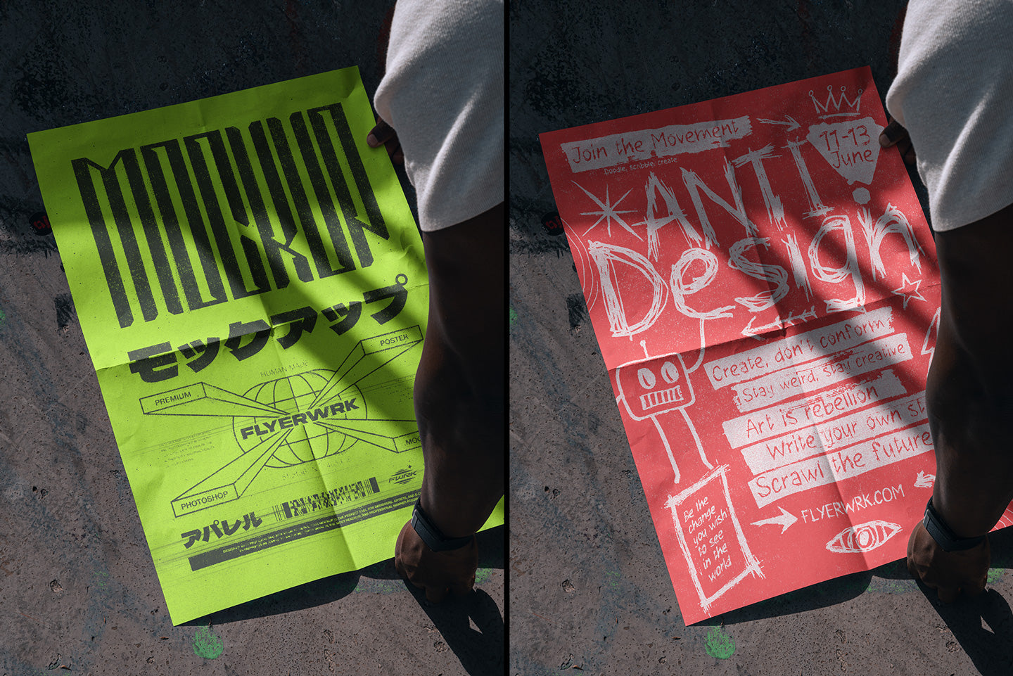 Outdoor A2 Poster Mockup Floor Closeup