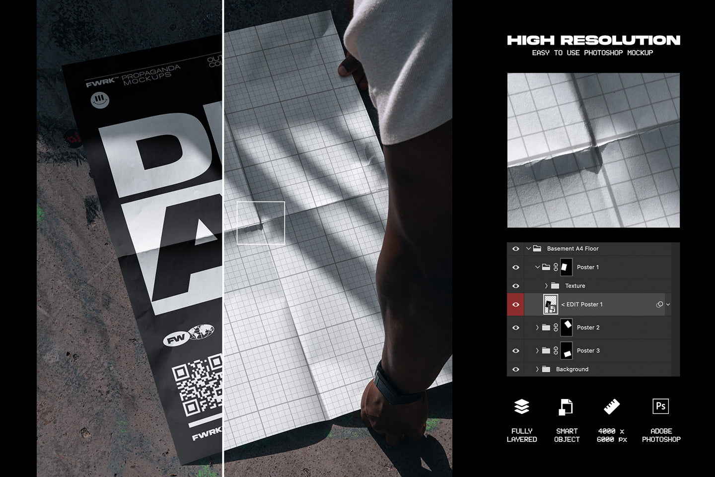 Outdoor A2 Poster Mockup Floor Closeup