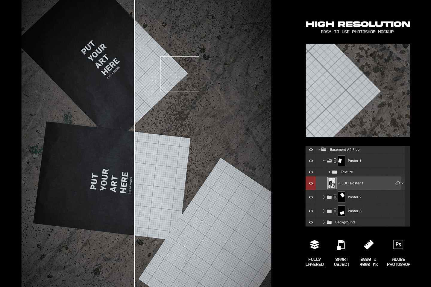 Outdoor A4 Poster Mockup - Floor Loose