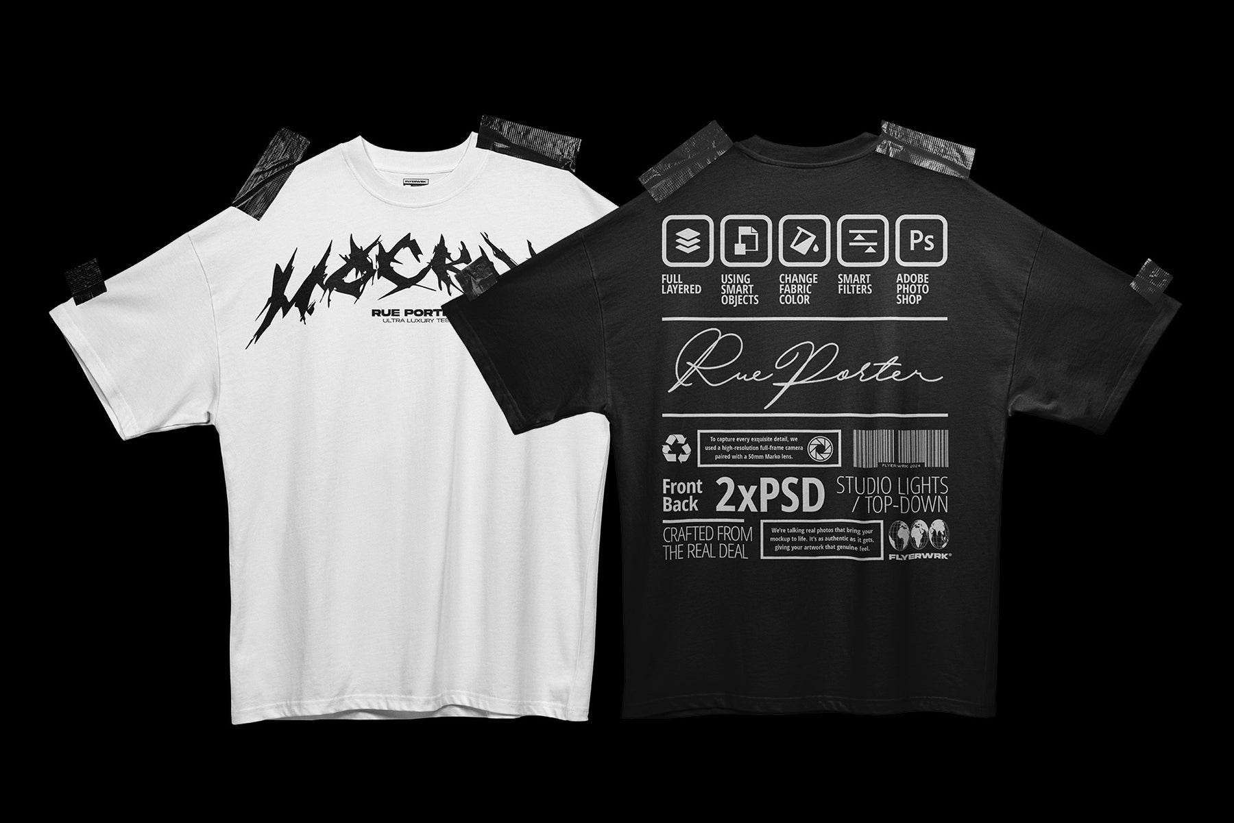 Rue Porter T-shirt Mockup Taped - Main Image